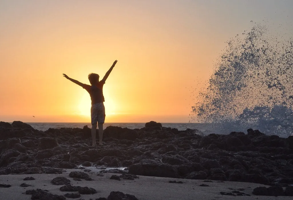 sunset, beach, water