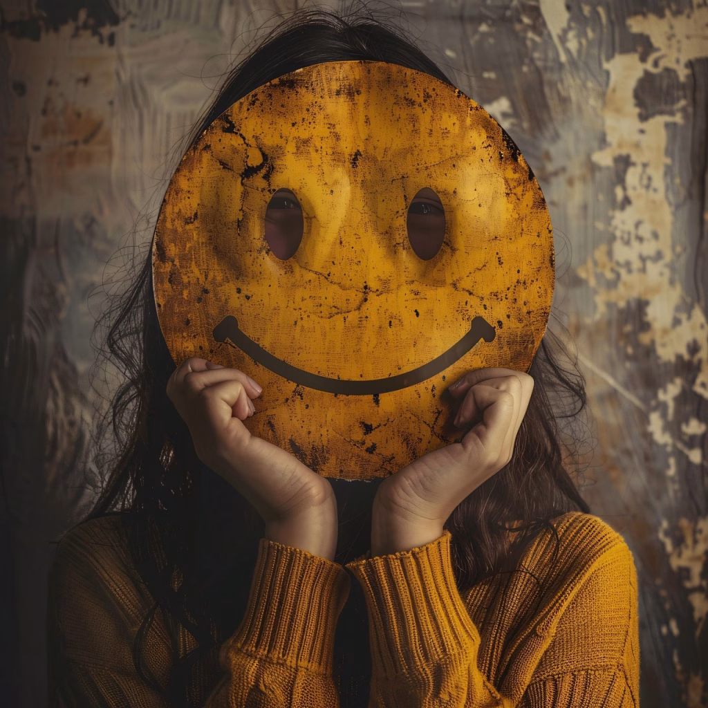 ai generated, mask, emotions, hidden, smile, disguise, expression, face, conceal, mood, persona, psychology, sentiment, character, portrait, facade, feelings, masquerade, false, personality, duality