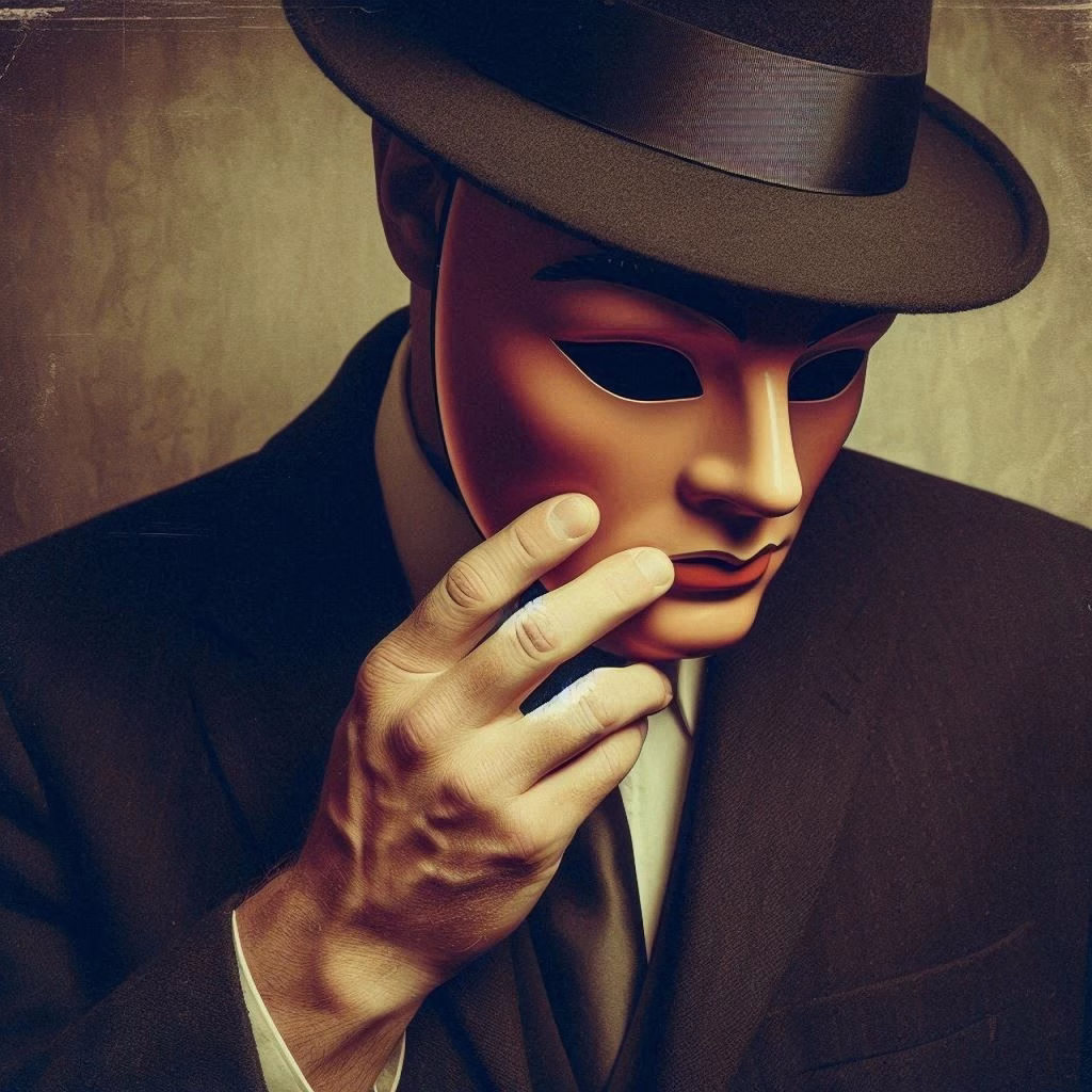 ai generated, man, mask, hide, concealment, silence, hypocrisy, liar, dishonest, hypocritical